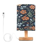 Ttgoth Lámpara de mesa de noche de flores coloridas para dormitorio, lámpara LED de mesita de noche, luz de lectura con puertos USB y pantalla de tela para sala de estar, dormitorio, oficina en casa