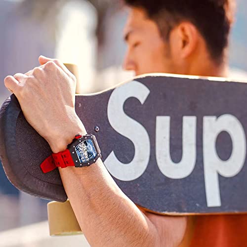 Image of TSAR BOMBA Mens Luxury Watch Automatic Watches for Men 50M Waterproof Japanese Mechanical Movement Tonneau Stainless Steel Case Sapphire Glass Big Face Cool Unique Fashion Gift Men