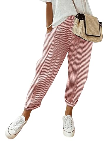 Women's Striped Jacquard Woven Pants, Loose Fit Casual Trousers, Lightweight Summer Lounge Pants2