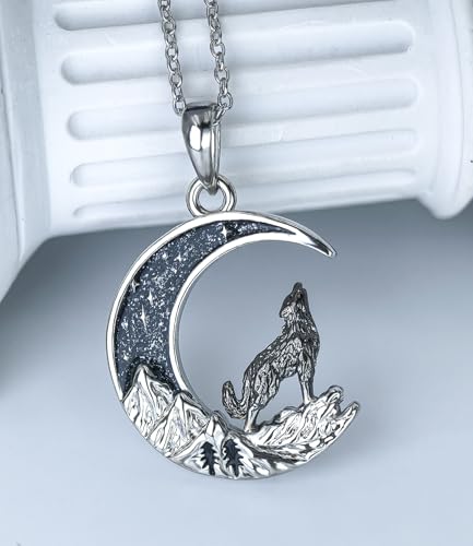 Black Cat/Mama Bear/Bat/Spider/Pumpkin/Wolf/Sun and Moon/Turtle/Raven Pendant Necklace for Women 925 Sterling Silver Crescent Moon Necklace Mother's Day Christmas Gothic Jewelry Gifts for Her2