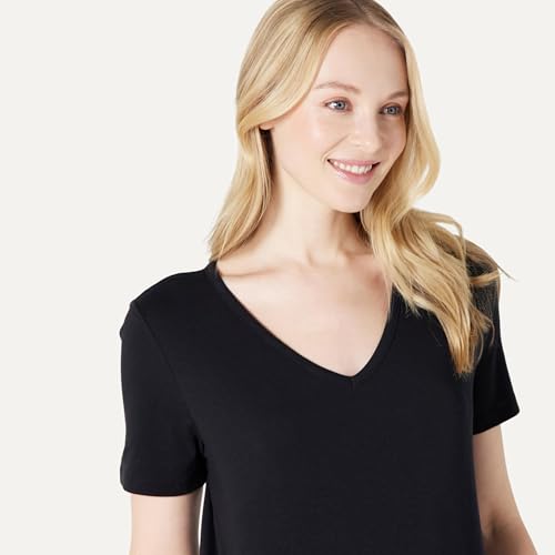 Amazon Essentials Women's Short Sleeve Soft Cotton Blend T-Shirt and Pant Sleepwear Set, Black, Small - image 3