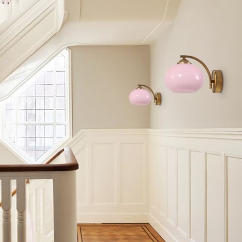 Image of Pink Wall Sconce Light Antique Brass Sconces Set of 2 Mid Century Modern Globe Wall Sconce Lighting Vintage Bedroom Wall Lights Gold Hallway Wall Lighting Fixtures