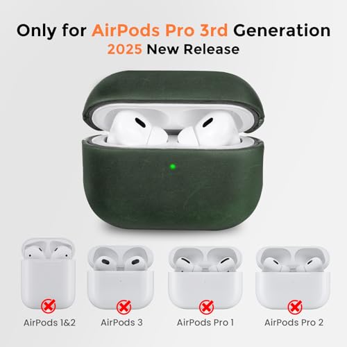 Image of for AirPods Pro 3 Case 2025, Handcrafted Crazy Horse Leather Cover | Top Grade Vintage Protective Case with Lanyard, Unique Patina, MagSafe Ready,Compatible with Apple AirPods Pro 3rd Generation