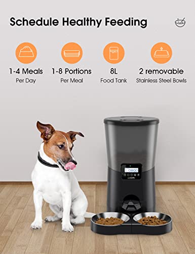 Wopet Automatic Dog Feeder,8L Pet Food Dispenser For Two Cats And Dogs,Auto Cat Feeder With Two Stainless Bowls,Programmable Portion Control&Voice Recorder For Up To 1-4 Meals Per Day #TOP1