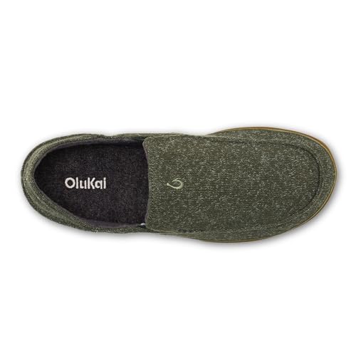 Image of OluKai Moloa Hulu Men's Wool-Blend Slippers, Soft & Heathered Knit Slip On Shoes, Suede Leather Foxing, Drop-In Heel Design