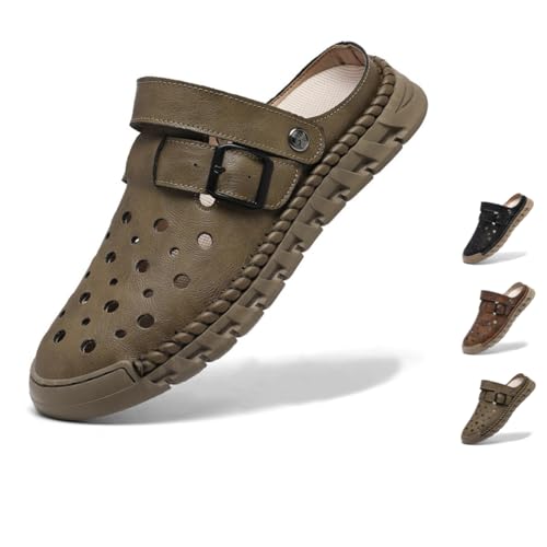 Cibenf Men's Hand-Sewn Leather Closed-Toe Sandals - Adjustable Heel 2-Way