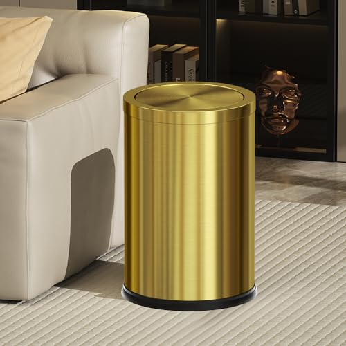Image of 4.7 Gallon /18L Stainless Steel Bathroom Trash Can,Gold Garbage Bin with Swing Lid, Round, Elegant Waste Basket, for Toilet Bathroom Cafe Kitchen Office Hotel Home (18L-Gold)