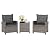 Vongrasig 3 Piece Patio Furniture Set Small Outdoor Wicker Rattan Front Porch Bistro Set Cushioned Patio Chairs Conversation Set with Glass Table for Lawn, Garden, Backyard, Balcony, Poolside (Gray)
