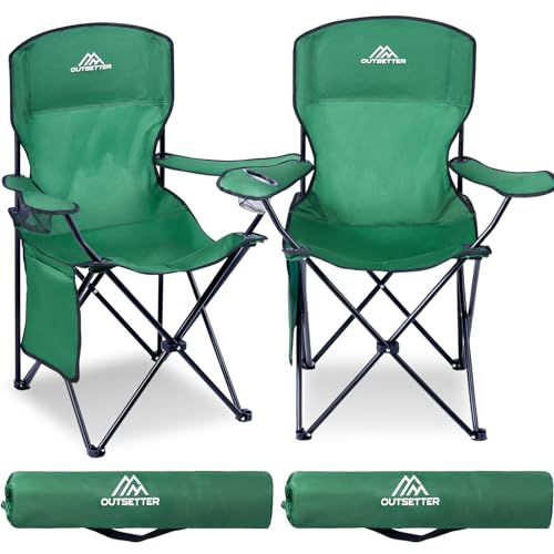 Vivo Technologies Set of 2 Camping Chair Lightweight Folding Portable Camping Chair with Cup Holder and Side Pocket 120kg Capacity for Outdoor, Fishing, Picnics, Travel Green
