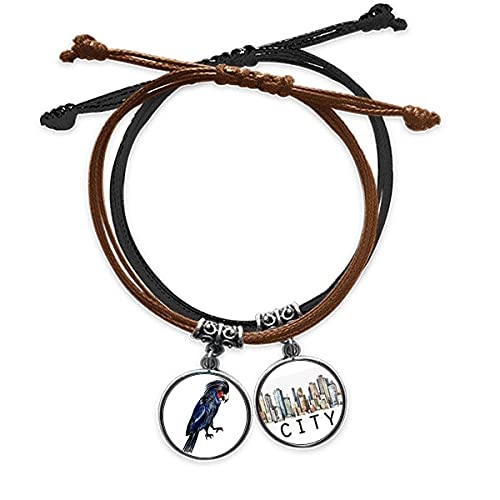 Bracelet oiseau perroquet bleu marine en cuir tressé homme femme