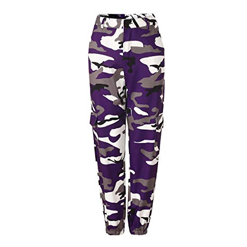 Inlefen Calças casuais de mulher calças soltas de camuflagem calças Har calças de dança Hip Hop moda lazer desportos ao ar livre mulher calças compridas - relaxado S Púrpura