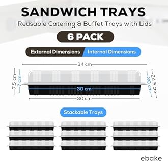 6 Pack Catering Trays with Lids – 13" Serving Tray with Lid, Heavy Duty Recyclable Plastic Party Platters for Catering, Buffet, Picnics & Events – Food Trays with Clear Lid (13.39 × 9.84 × 2.95 inch)