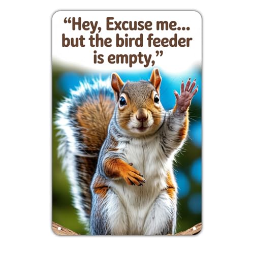 Funny Squirrel Bird Feeder is Empty tin sign Vintage Squirrel Metal Sign Print Aesthetic for Garden Yard Bar Porch Home Bedroom Kitchen Wall Decor Decor Gift 8 x 12 inch