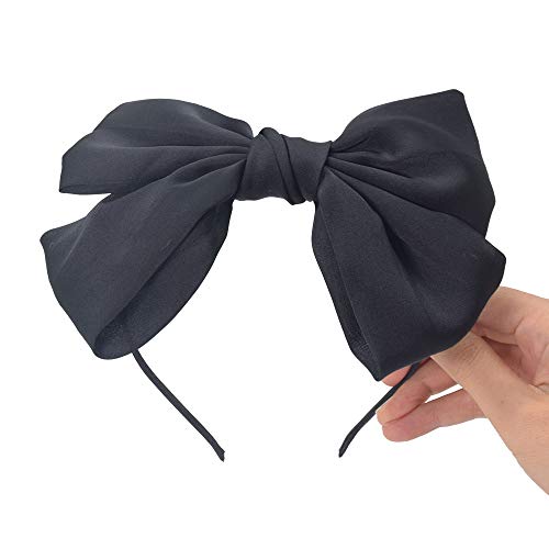 Large Hair Band Bow Headbands for Women and Girls,Solid Color Big Satin Ribbon French Barrette Hair Barrettes Hair Accessories,Black
