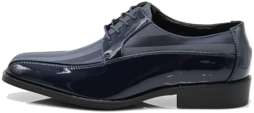Image of BMY Men's Striped Satin Matching Patent Upper Oxfords Formal Dress Shoes