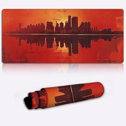 Tapis de souris XXL reflet cramoisi paysage urbain grand format 900x400mm pour bureau