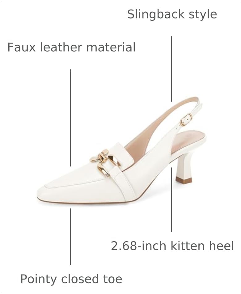 Image of Fashare Womens Slingback Heels Kitten Low Dress Shoes Closed Toe Metal Chain Elegant Work Pumps