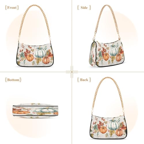 Shoulder Bags for Women Autumn Pumpkins and Fall Leaves Hobo Tote Handbag Small Clutch Purse with Zipper Closure2