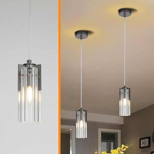 KVTOEP Modern 1-Light Black Mini Pendant Light, Stainless Steel & K9 Crystal Han
