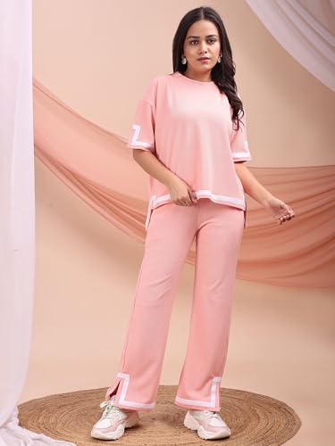 Image of ELLITI Women's Co-ord Set, Down Short Sleeve Top and Wide Leg Trousers with White Trim