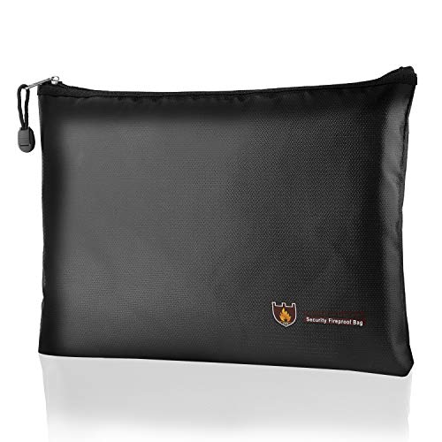 Preisvergleich Produktbild Feuerfeste Dokumententasche, wasserdichte Dokumententasche für Bargeld, Pass, Schmuck und Andere Wertsachen - Nichtjuckende Aluminiumfolie beschichtet und Klettverschluss, Schwarz (34 * 24cm)