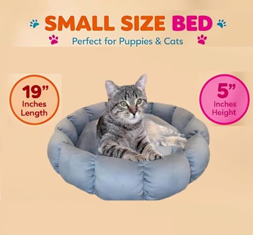 Image of Calming Dog & Cat Bed |Small Size Bed| Length 19 Inches, Width 19 Inches, Height 5 Inches | Extra Soft Fluffy Donut Cuddler | Cozy Plush Anti-Anxiety Cushion for Comfortable Sleep (Grey)