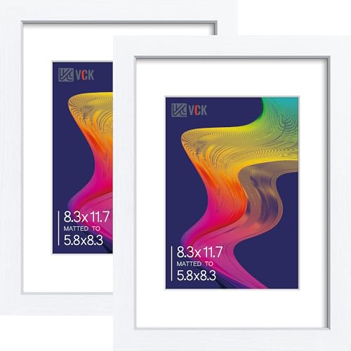Image of VCK A4 Frame 2 Pack, White Wood, A5 Mat, Glass, for Picture, Photo, Print
