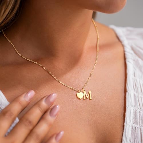 Ritach Initial Necklaces for Women Girls - Real Gold Plated Tiny Heart Initial Necklace Dainty Gold Heart Necklaces for Women Girls Birthday Gifts3