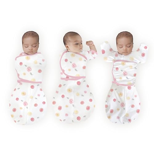 Image of Amazing Baby Omni Swaddle Sack for Newborn - Transitional With Wrap & Arms Up Sleeves & Mitten Cuffs - Easy Transition Sleep Sack, Watercolor Little Roses, Small, 0-3 Months