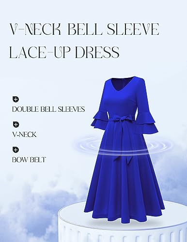 Image of DRESSTELLS Women's Cocktail Dress Summer Wedding Guest Party Vintage 3 /4 Bell Sleeve V Neck A-Line Dress
