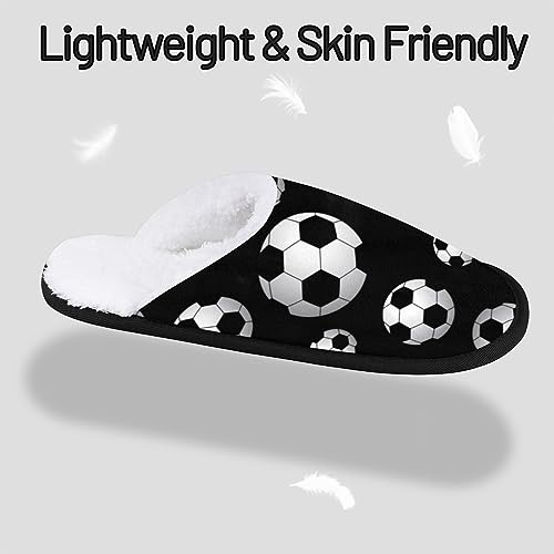 Tavisto Black White Soccer Balls Cozy Plush Lined Slippers - Cute Designs, Durable & Non-Slip Soles - Women's & Men's Indoor House Slippers_M3