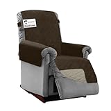 Sofa Shield Original Patent Pending Reversible Small Recliner Protector, Seat Width to 25 Inch, Furniture Slipcover, 2 Inch Strap, Reclining Chair Slip Cover Throw for Pets, Recliner, Chocolate Beige