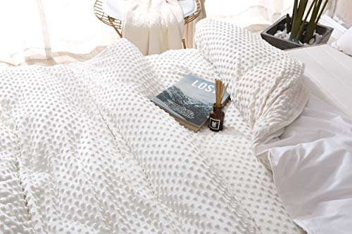 Image of F.Y.Dreams Weighted Blanket Duvet Cover 60x80 inches with 8 Ties,Zipper on Long Side /Cotton&Minky Dot, Off-White /Just Duvet Cover