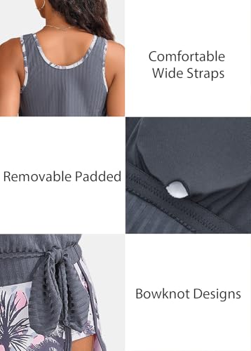 Image of ROSEWE Modest Tankini Swimsuits for Women, Two Piece Athletic Womens Bathing Suits Blouson Tank Tops with Board Shorts