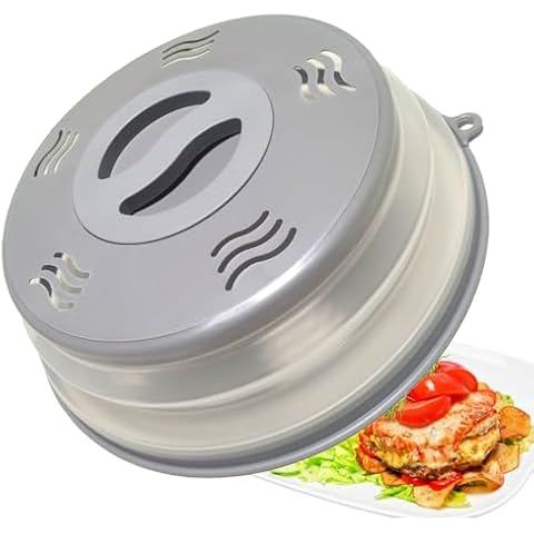 Microwave Splatter Cover Vented for Food, Splatter Guard & Colander Kitchen Gadget for Fruit Vegetables Microwave Plate Cover with Hook Hole,Dishwasher-Safe,BPA-Free Silicone & Plastic (Grey) Cover