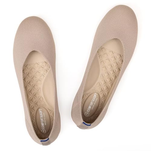Image of Frank Mully Women's Ballet Flats Round Toe Walking Flats Slip On Work Shoes Knitted Flats Shoes for Woman Soft Lightweight