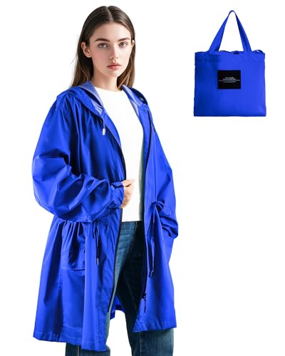 LAMA Women Plus Size Rain Jacket with Hooded, Lightweight, Waterproof Rain Coat with Big Pocket, Windproof Windbreaker Jacket