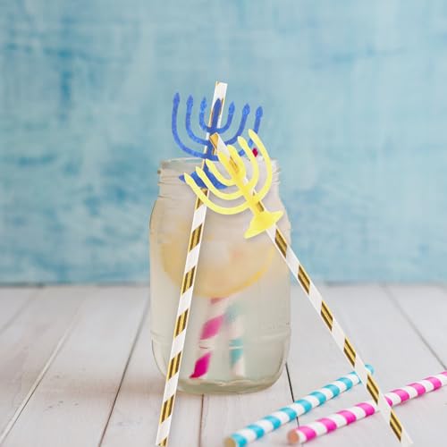 20 pitillos de papel para fiesta Hanukkah multicolor miniatura 2