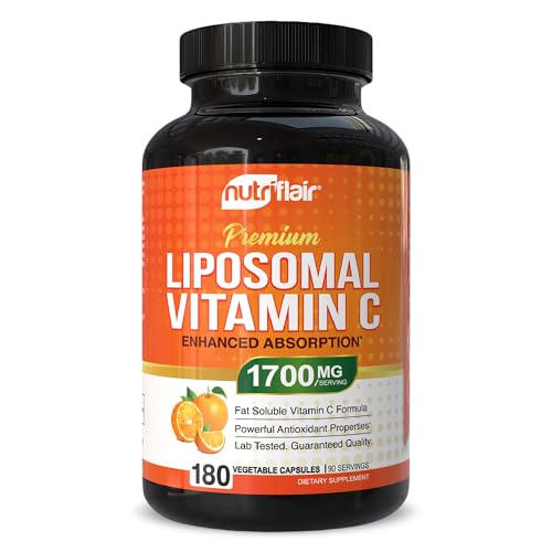 NutriFlair Liposomal Vitamin C 1700mg, 180 Capsules - High Absorption, Fat Soluble VIT C, Higher...