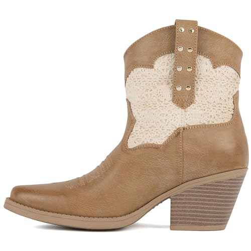 Sugar Women's Western Ankle Boots - Pull-On Cowgirl Booties with Stitch Detailing, Almond Toe, and Block Heel – Murray 33