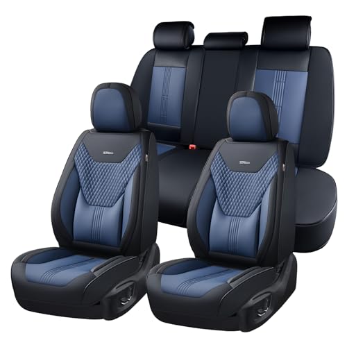 Image of Coverado Car Seat Covers Full Set, Front Seat Covers with Lumbar Support and Back Seat Cover Waterproof Leather Automotive Seat Cover, Universal Car Interior Protectors Cushion for Most Cars