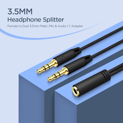 Image of UNIGEN 3.5mm Aux Headphone Splitter Cable | Female to Dual 3.5mm Male Mic & Audio Y Adapter | Connect Smartphone Headset to PC, Laptop, Computer