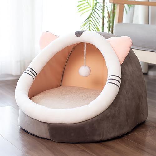Hundebett für Höhlenhunde – schönes Katzenhaus, halbgeschlossen mit Plüschball | Bequemes Versteck für Katzen, bequemes Hundehöhle für Haustiere, Katzen