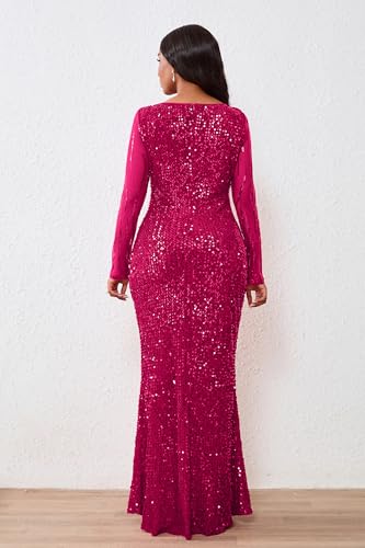 Image of VERWIN Women's Sequins Bodycon Round Neck Long Sleeve Sparkly Mermaid Maxi Dress for Casual Party Cocktail