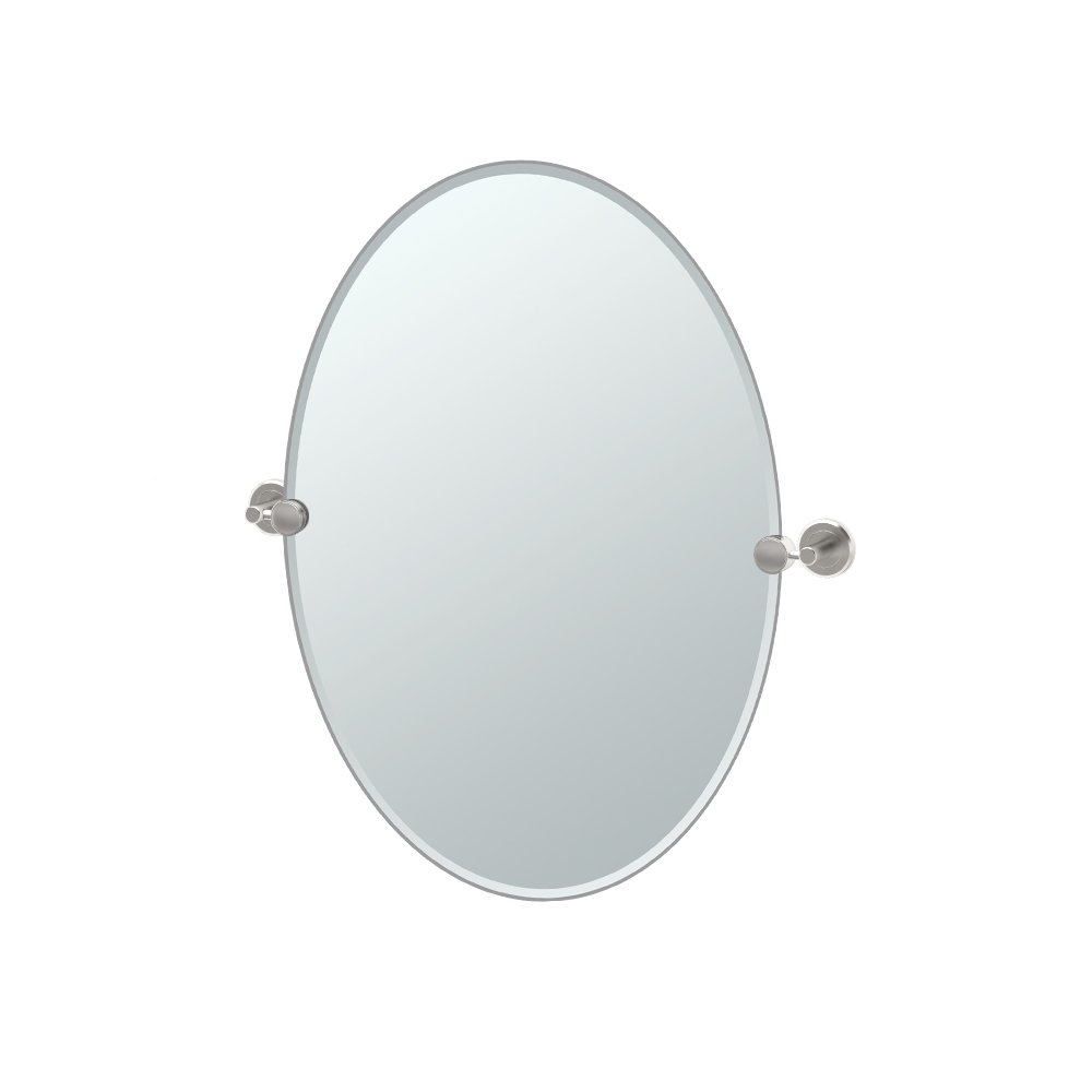 Gatco 4299 Latitude II Frameless Oval Bathroom Vanity Mirror, Wall Mounted, 26.5-Inch H x 21-Inch W, Satin Nickel