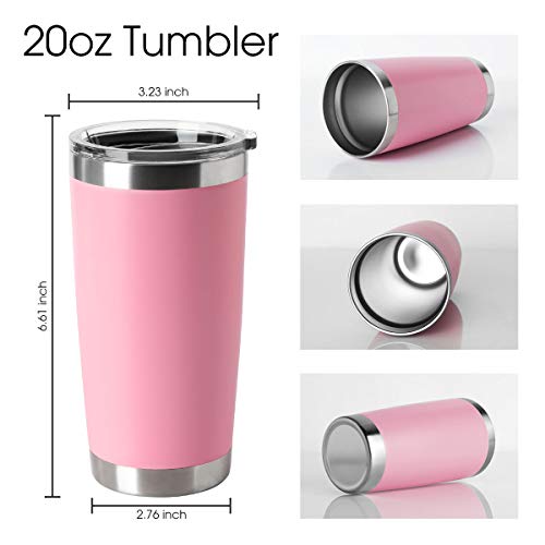 HASLE OUTFITTERS 20oz Tumblers Stainless Steel Mugs with Lid Double Wall Vacuum Insulated Coffee Cups for Cold & Hot Drinks 1 Pack Pink - Thumbnail 3