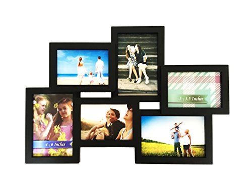 BestBuy Frames Wall Hanging Collage 6 Opening (3 - 4 x 6-Inch and 3 - 5 x 3.5-Inch) Picture Frame, Black