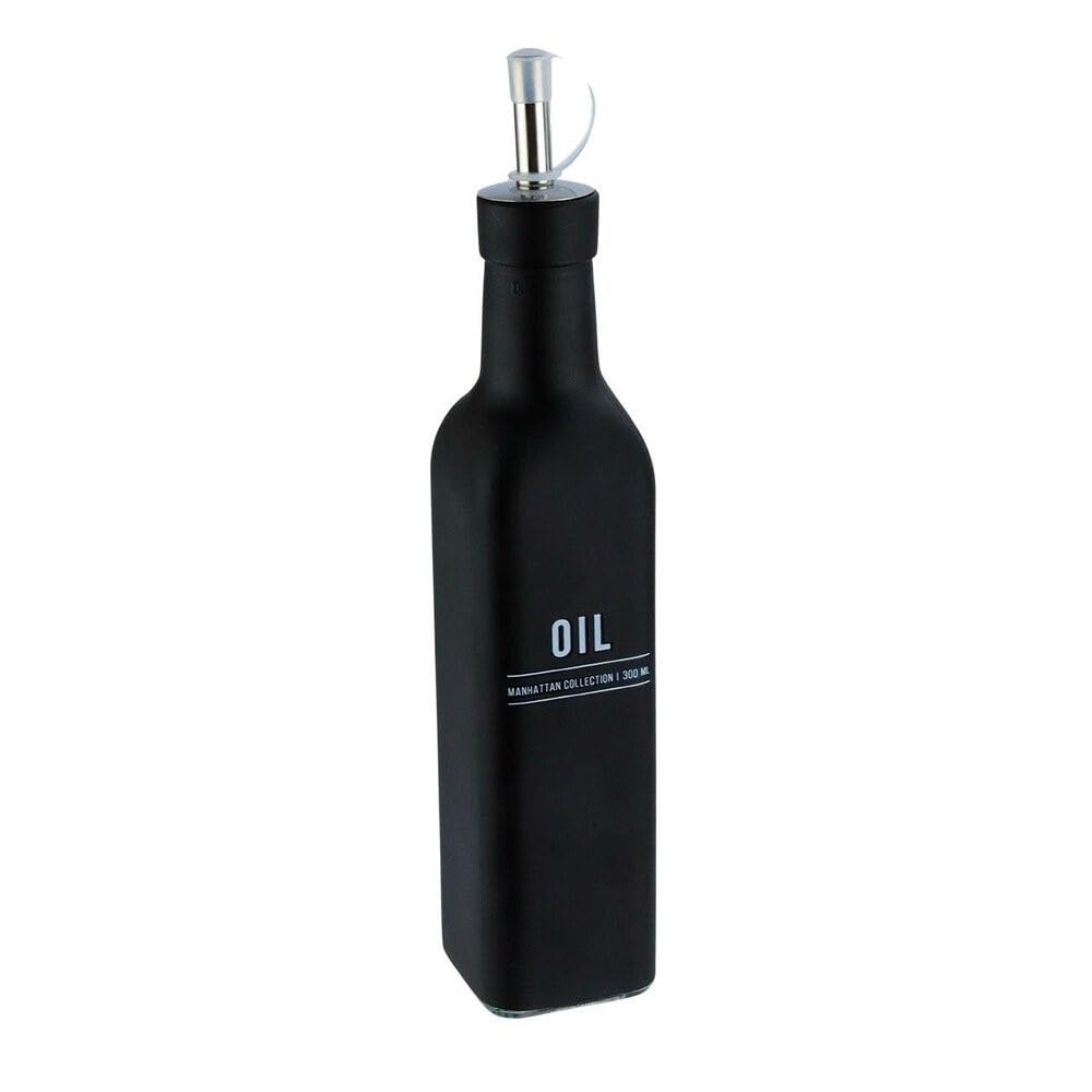 Galheteiro de Vidro 300ml Manhattan Oil Preto Fosco com Bico Dosador para Azeite Vinagre