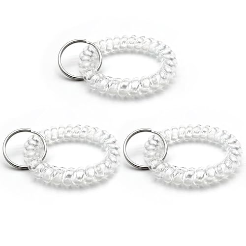 TENOC Spiral Coil Keychain 3 Pcs Anti-lost Key Chain Holder Lanyard Cord Clear