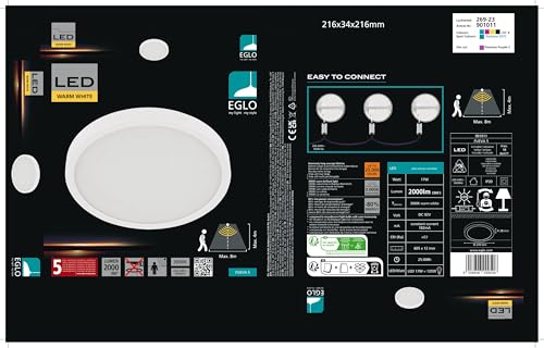 Eglo LED Ceiling Light Fitting Fueva 5, diameter 21 cm, Round Ceiling lamp with Motion Sensor, Flush Light Fixture - Image 2